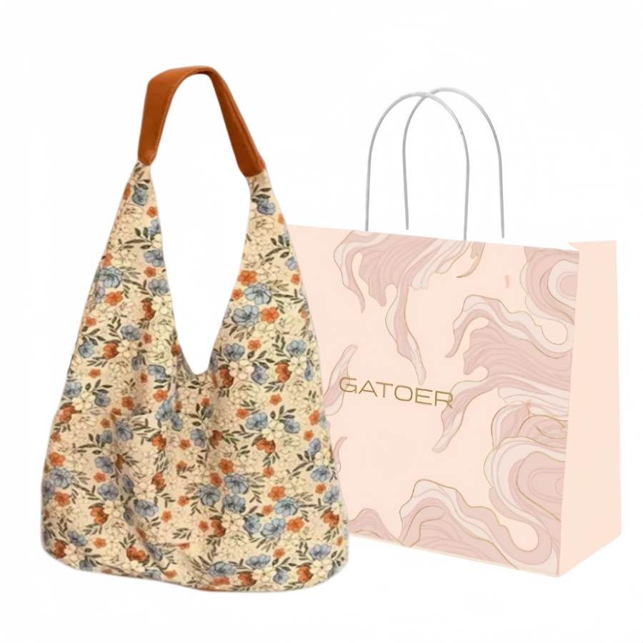 GATOER Twill Fleece Cotton Shoulder Bag Women's Floral