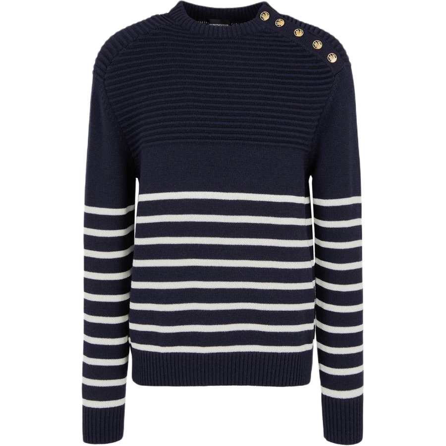 EMPORIO ARMANI Virgin Wool blend Jumper With Buttoned Shoulder And Contrast Stripe