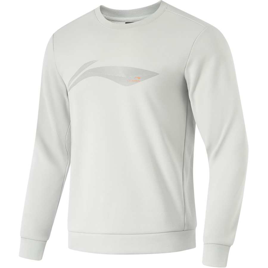 Li-Ning Li Ning Fitness, Comfortable Casual Thermal Fleece Lined Crew Neck Minimalist Style Sweatshirt Men's Waterdrop Gray