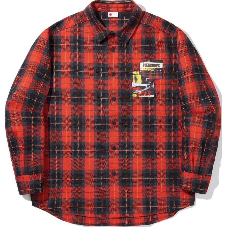 Li-Ning Li Ning x PLEASURES Shirt Men's Fiery Red Obsidian Gray Plaid