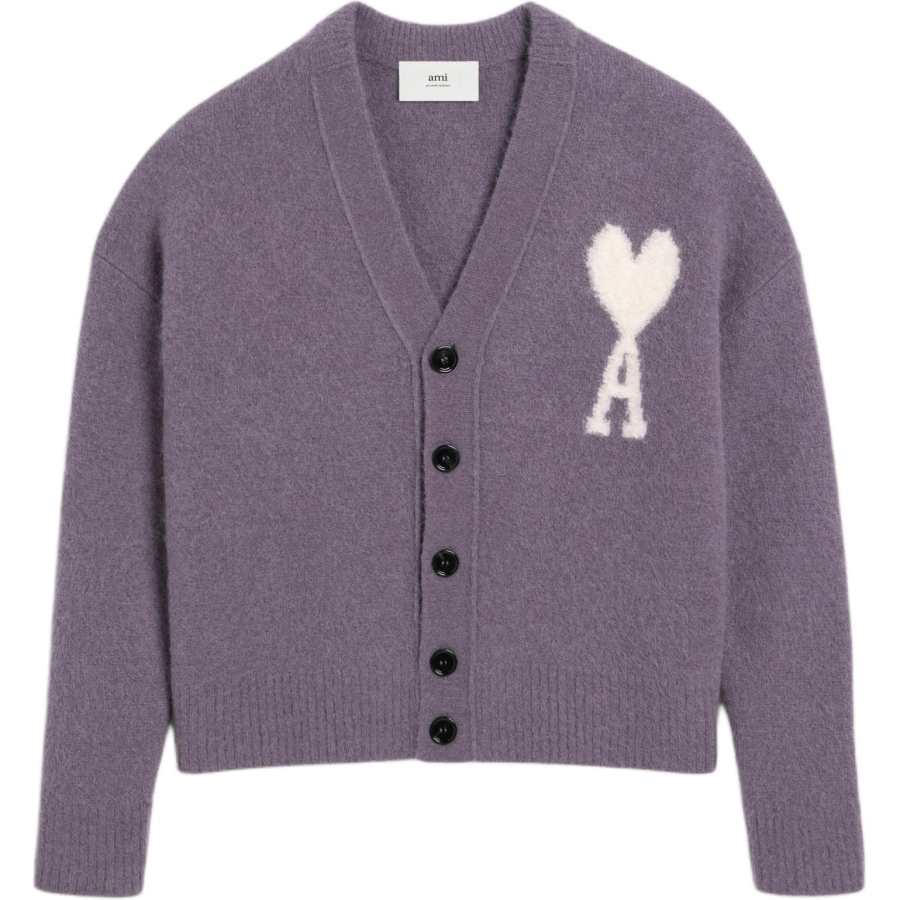 AMIPARIS Ami Paris Ami De Coeur Logo Intarsia Knit V Neck Cardigan