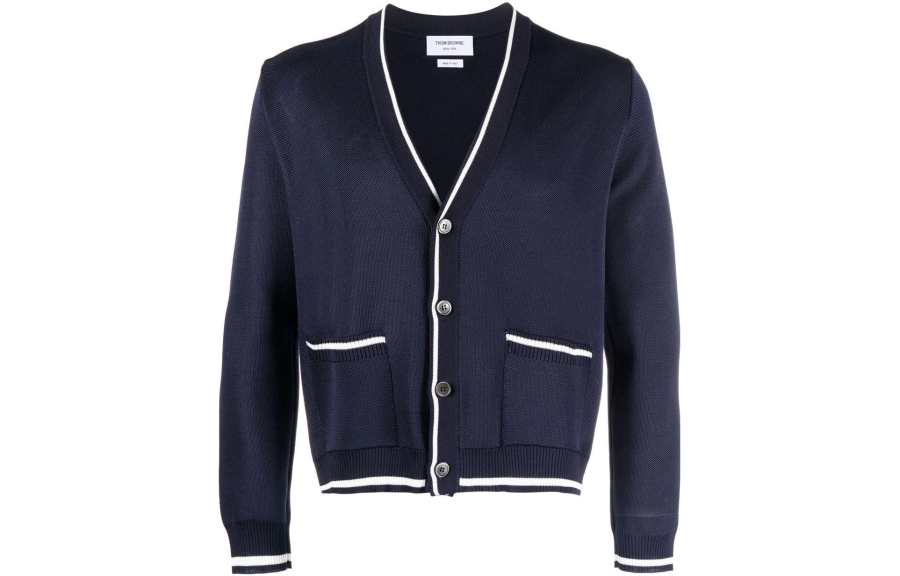 THOM BROWNE Knitwear Men's Marine Blue V Neck Moderate Other