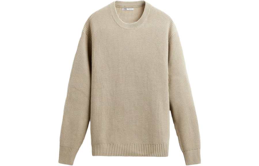 ZARA Knitwear Men's Sand Crew Neck Moderate