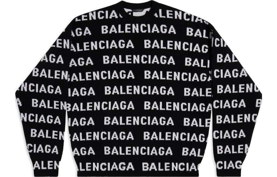 Balenciaga Allover Logo Intarsia Knitted Jumper