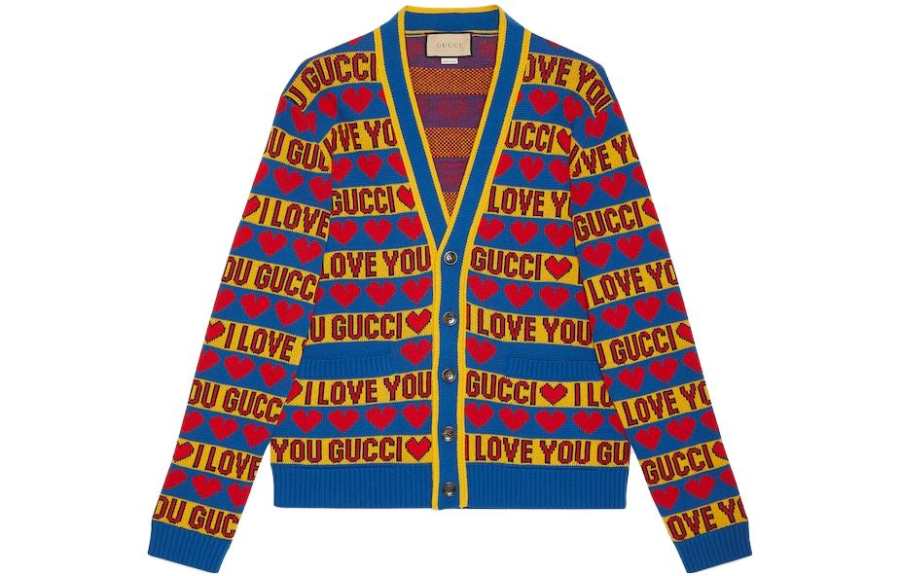 GUCCI Valentine's Day Collection Knitwear Men's Multicolor V Neck Moderate Cardigan
