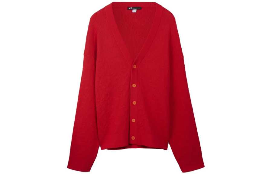 Y-3 Y 3 Knitwear Unisex Sun Red V Neck Moderate Cardigan