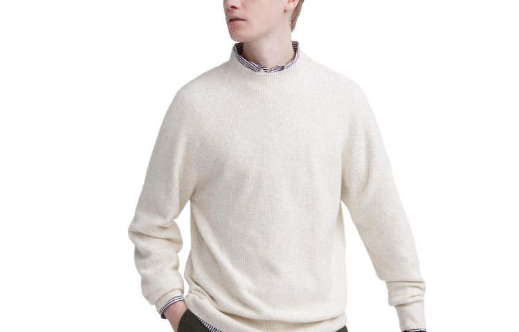 UNIQLO Knitwear Men's 01 Ivory Crew Neck Moderate Other