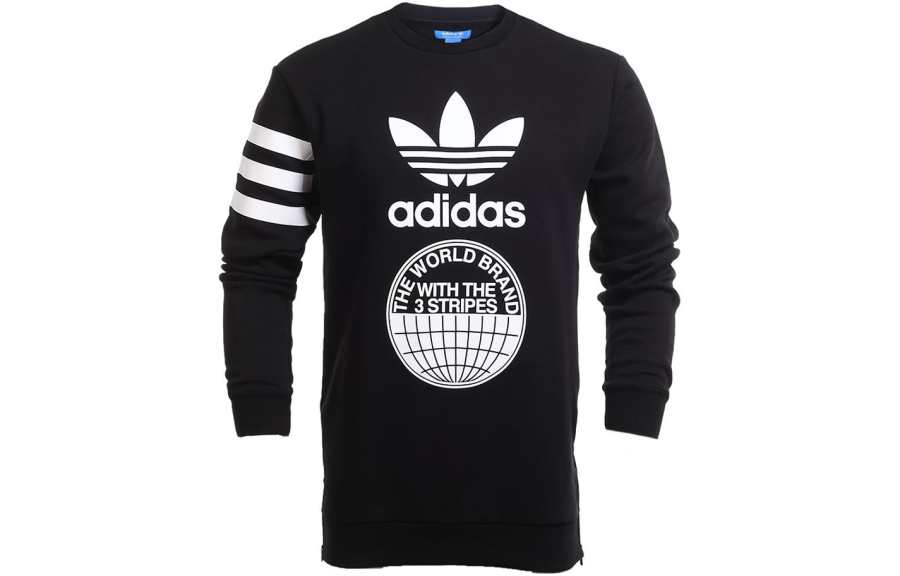 adidas originals Mens Logo Crewneck Long-Sleeve Knit Sweater Black