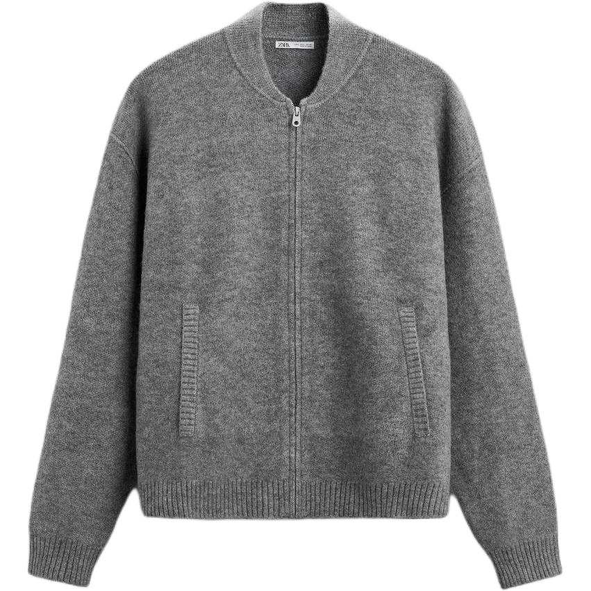 ZARA Sweaters Men's Gray Crew Neck Moderate Cardigan