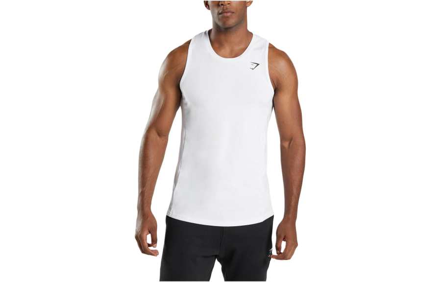 GYMSHARK Tank Tops Men's White Crew Neck Moderate Straight Fit