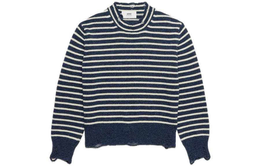 Amiparis striped ribbed crew neck jumper
