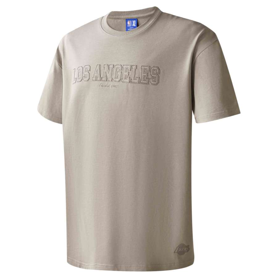 NBA Lakers T Shirts Unisex Camel White Crew Neck Thickened Straight Fit