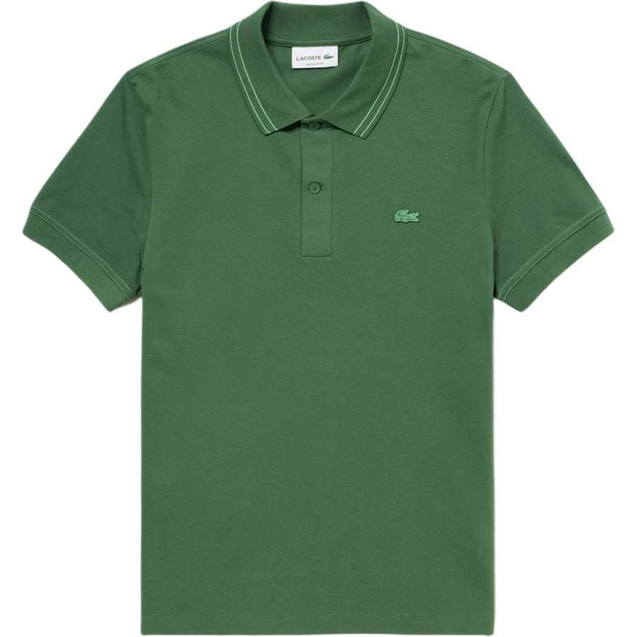 LACOSTE Polo Shirts Men's Green Polo Collar Moderate Straight Fit