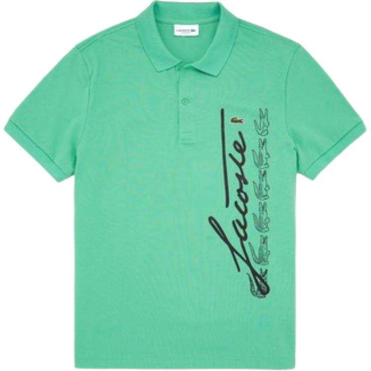 LACOSTE Polo Shirts Men's Green Polo Collar Moderate Straight Fit