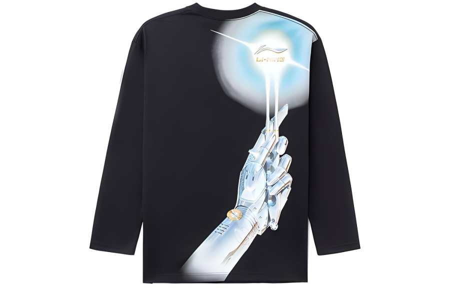 Li-Ning Li Ning X HajimeSorayama T Shirts Unisex Black Crew Neck Moderate Straight Fit