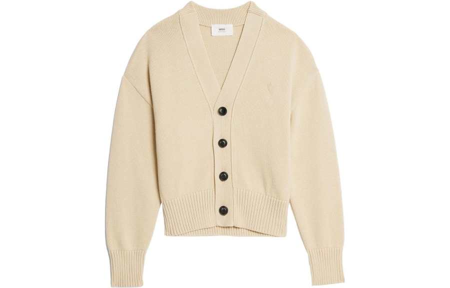 AMIPARIS Knitwear Unisex Beige V Neck Moderate Cardigan