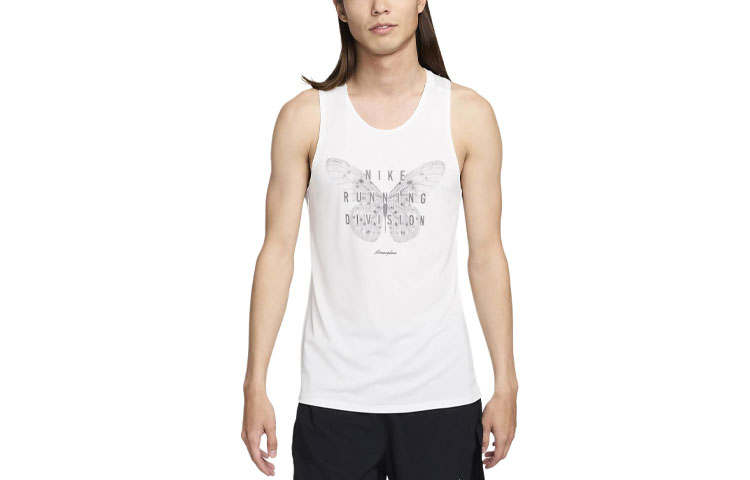 Nike Nike Running Tank Tops Men's White Crew Neck Moderate Straight Fit