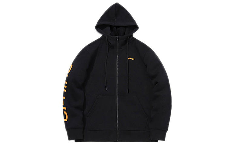Li-Ning Li Ning Sports Fashion Collection Logo Print Fleece Lined Thermal Hooded Zippers Jacket Unisex New Standard Black