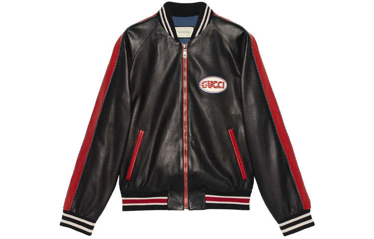 GUCCI 【Previous Season】Leather bomber with Gucci pool patch