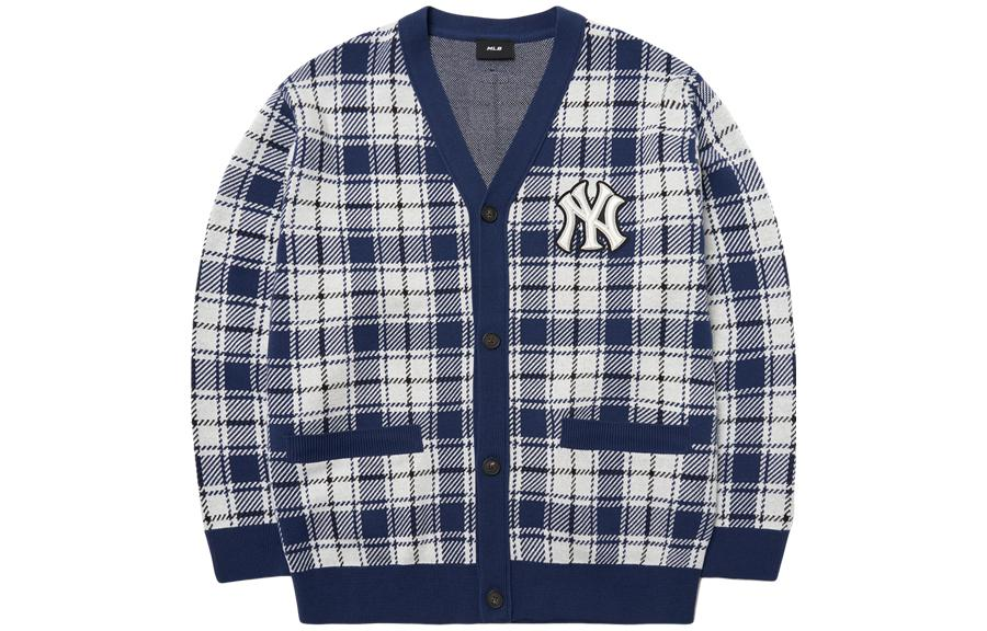 MLB New York Yankees Knitwear Unisex Navy Blue V Neck Moderate Cardigan