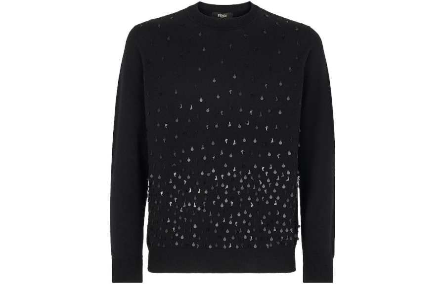 FENDI Sweaters Men's Black Crew Neck Moderate Other