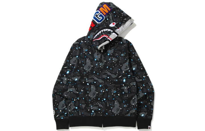 A BATHING APE Bape Space Camo Shark Full Zip Double Hoodie