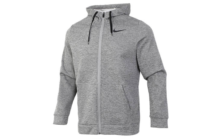 Nike Nike Therma Casual Sports Open Collar Training Fleece Lined Hooded Jacket Men's Gray