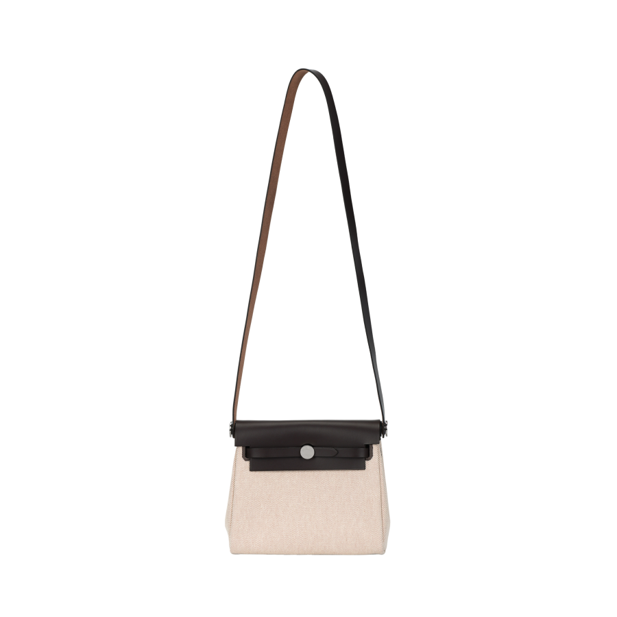 HERMES Canvas With Leather Crossbody Bag, Shoulder Bag Mini Women's Ebony