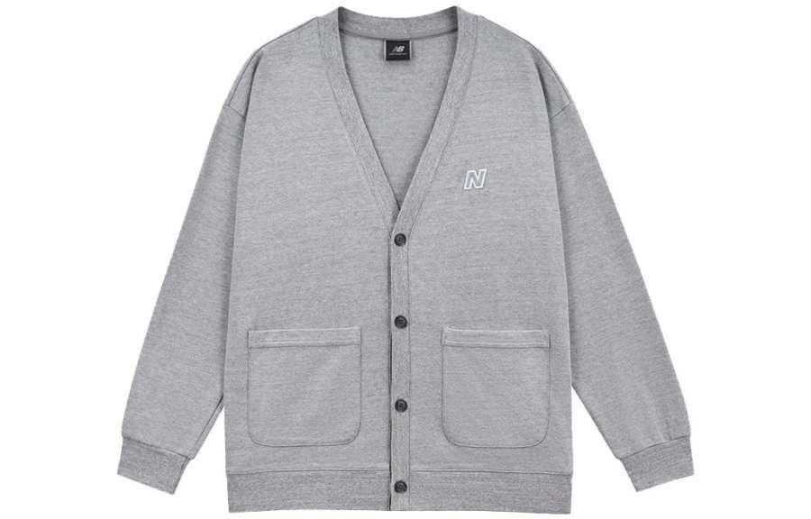 New Balance New Balance New Balance MET24 Knitwear Unisex Gray V Neck Moderate Cardigan