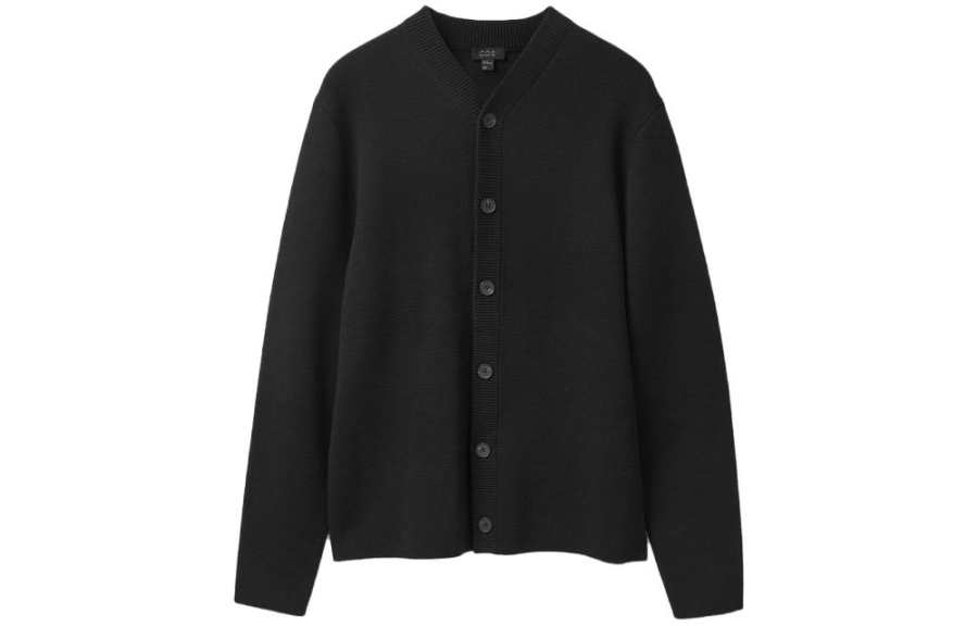 COS Knitwear Men's Black V Neck Moderate Cardigan