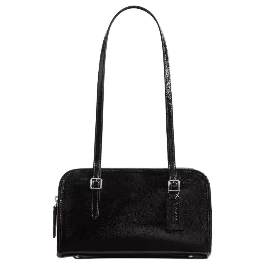 COACH Swing Zip Shrunken Patent Leather Shoulder Bag Medium Women's Black
