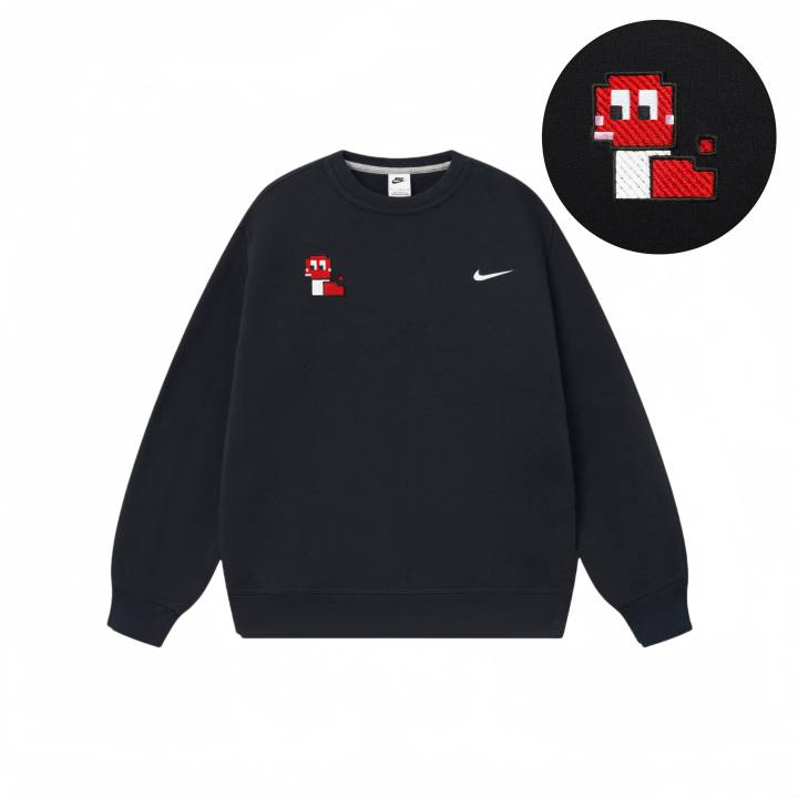 Nike Nike Pixel Gluttonous Snake Embroidery Good Luck Fleece Lined Thermal Crew Neck Pullover Long Sleeved Sweatshirt Unisex