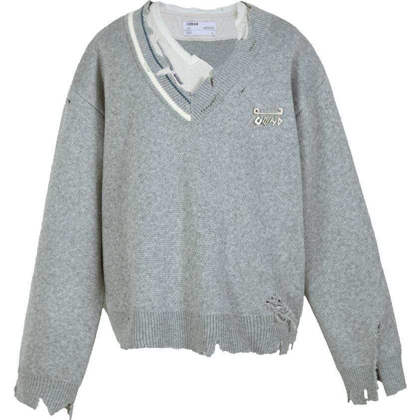 C2H4 C2H4 Distressed Knit Layered Sweater