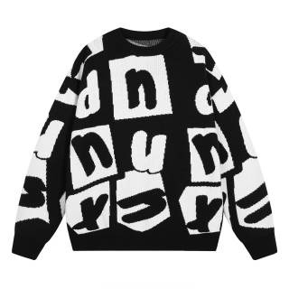 Dnnnnx Dnnnn Large Letter Logo All Over Print Loose Fit Casual Drop Shoulder Thickened Pullover Crew Neck Fleece Lined