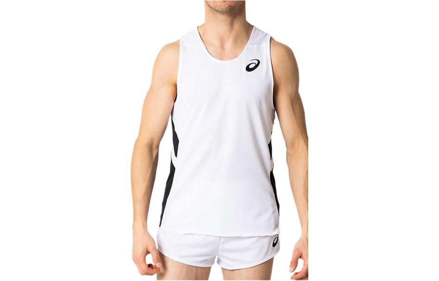 ASICS Running Tank Tops Men's White Crew Neck Moderate Straight Fit