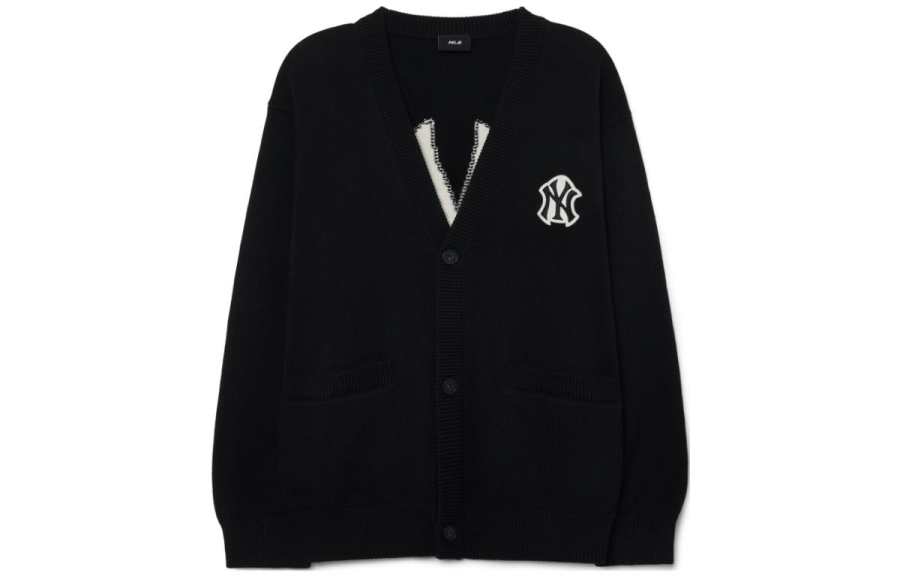 MLB Knitwear Unisex Black V Neck Moderate Cardigan