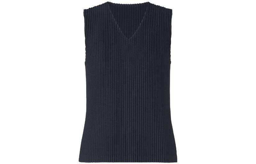 ISSEY MIYAKE Tank Tops Men's Marine Blue V Neck Moderate Straight Fit