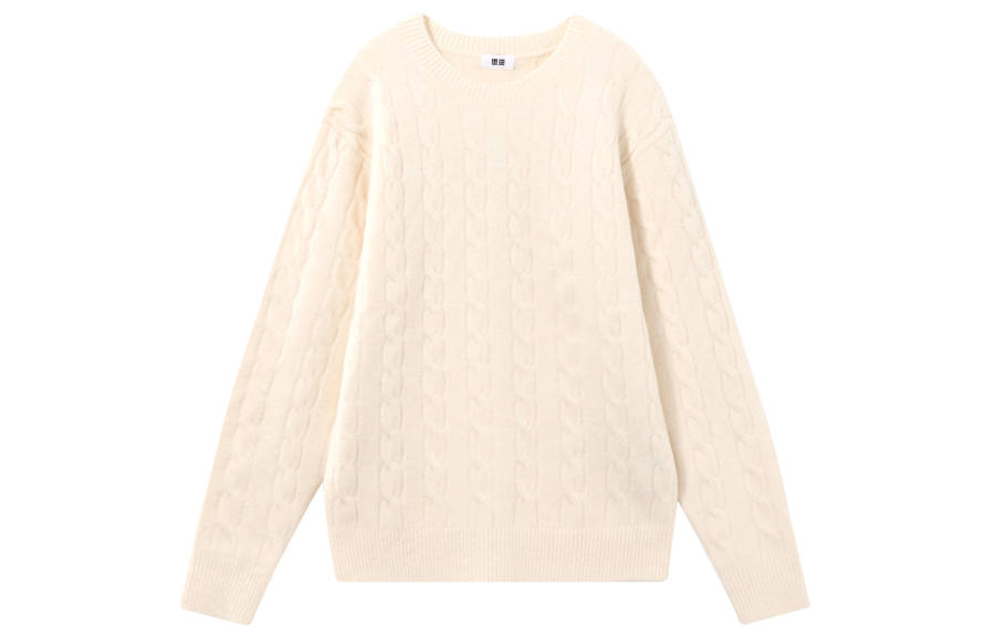 UNIQLO Knitwear Men's 01 Ivory Crew Neck Moderate Other