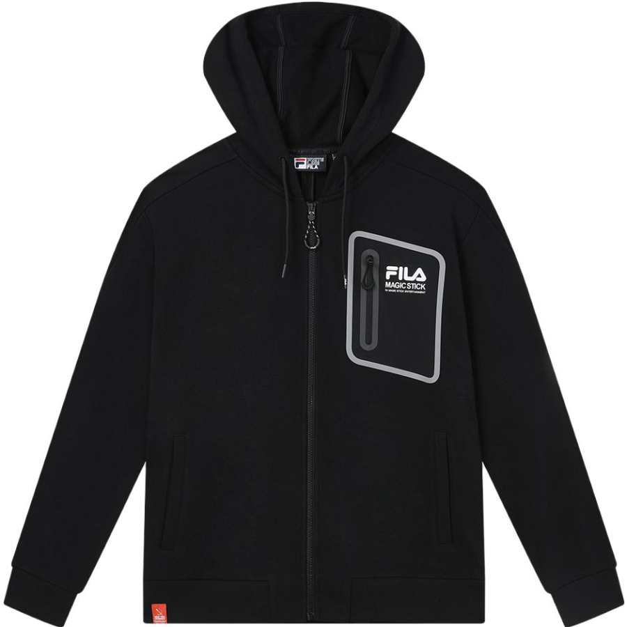 FILA Knitwear Men's Jet Black Hooded Moderate Cardigan