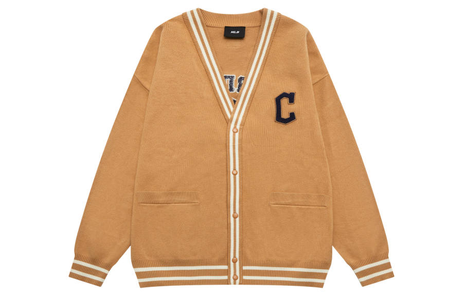 MLB Knitwear Unisex Brown V Neck Moderate Cardigan