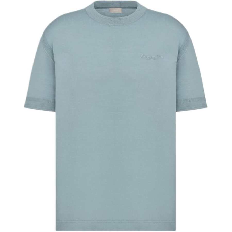 DIOR T Shirts Men's Blue Gray Crew Neck Moderate