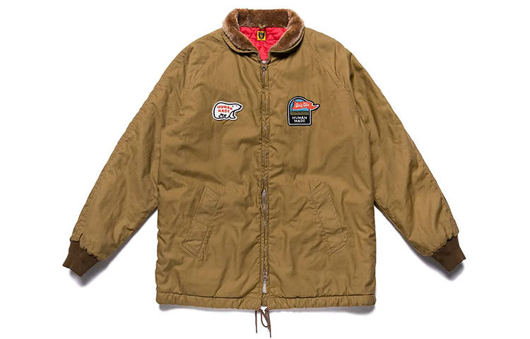 HUMAN MADE Jackets Unisex Khaki Stand Collar Moderate Straight Fit