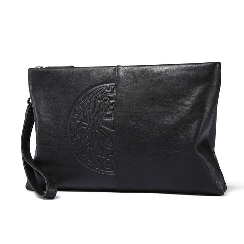 SEPTWOLVES Top Grain Cow Leather Clutch Men's Black