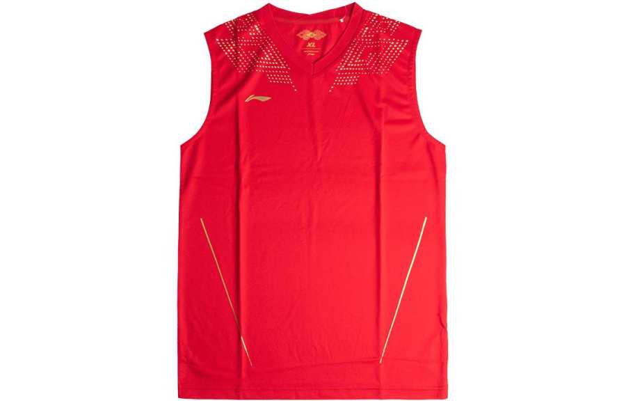 Li-Ning Li Ning Tank Tops Men's Red V Neck Moderate Straight Fit