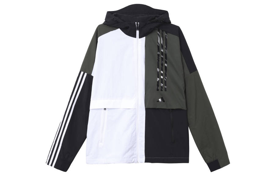 Adidas Adidas COLORBLOCK O2 Wb Cb Fleece Lined Logo Casual Sports Hooded Jacket Men's White