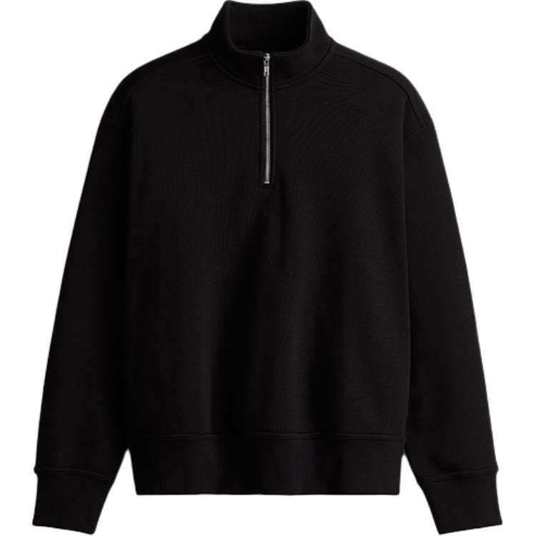 H&M Sweatshirts Men's Black Stand Collar Moderate Heavyweight