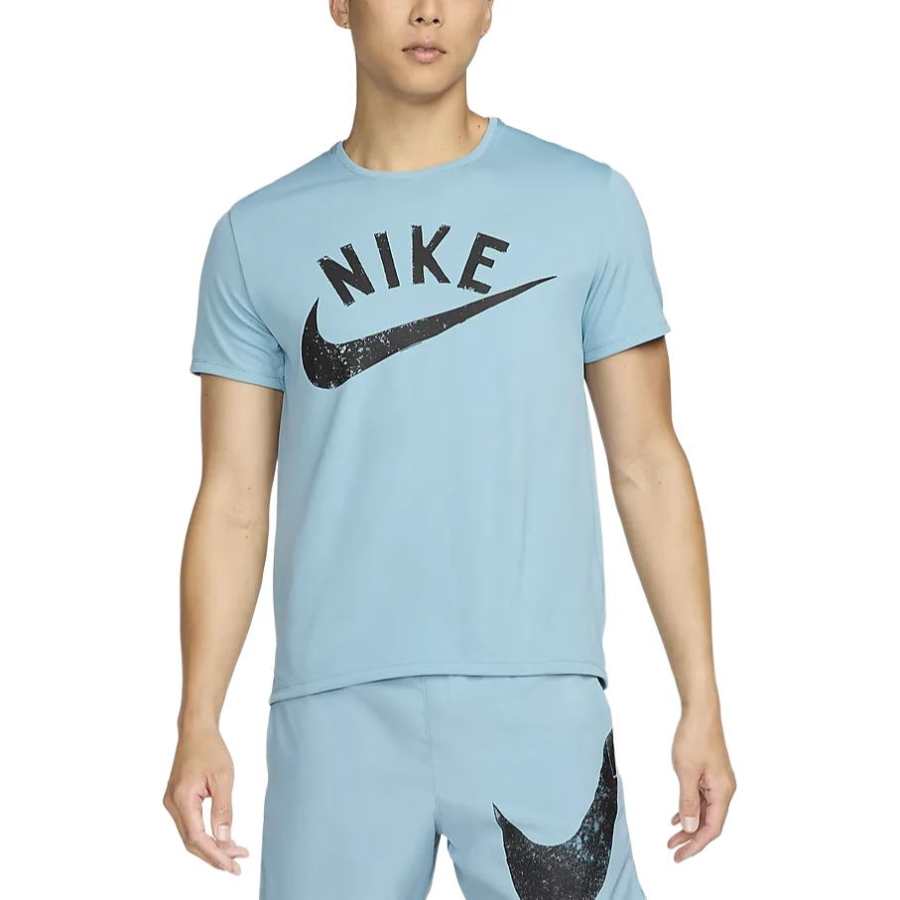 Nike Nike Dri Fit T Shirts Men's Blue Crew Neck Moderate Straight Fit