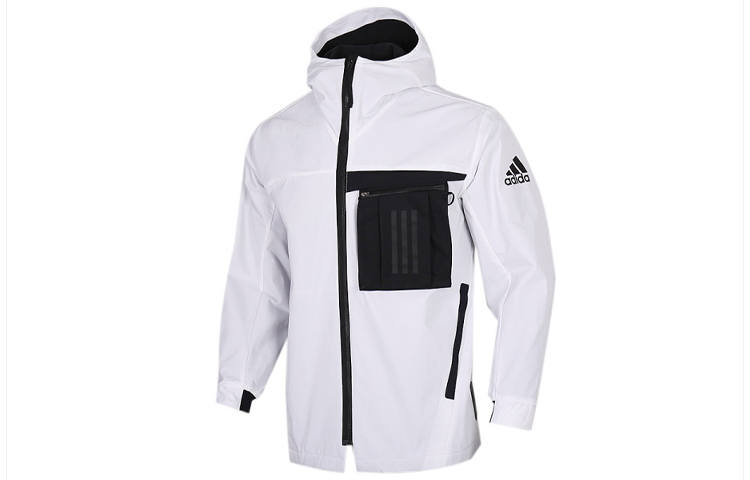 Adidas Adidas Zip Patch Pocket Woven Fleece Lined Multi Pocket Jacket Winter Men's White