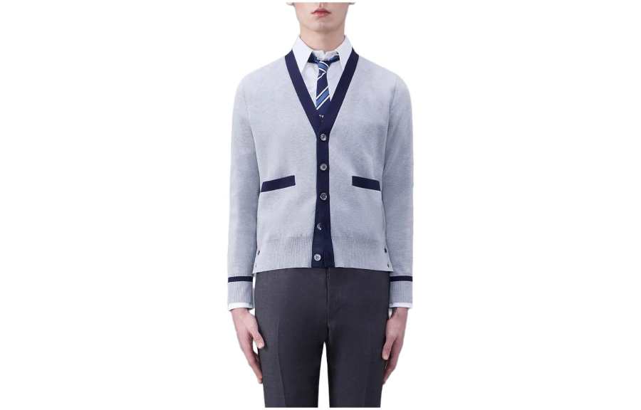 THOM BROWNE THOM BROWNE Sweaters Men's Light Gray V Neck Moderate