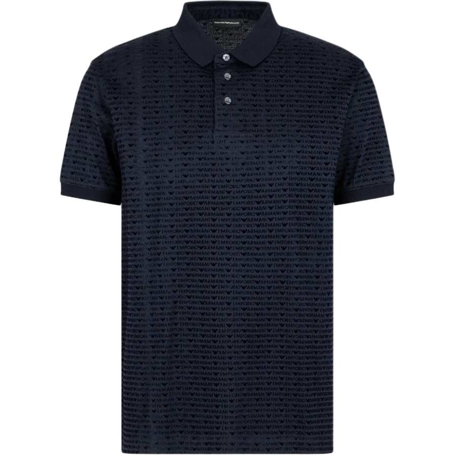 EMPORIO ARMANI Lyocell blend Jersey Polo Shirt With Flocked Lettering All Over